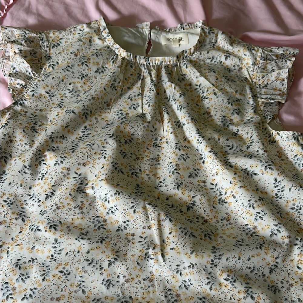 Roolee White and Yellow Floral Blouse with Ruffle Sleeves